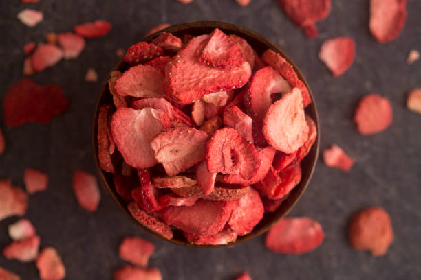 Freeze Dried Strawberries on a Slate Counter stock photo