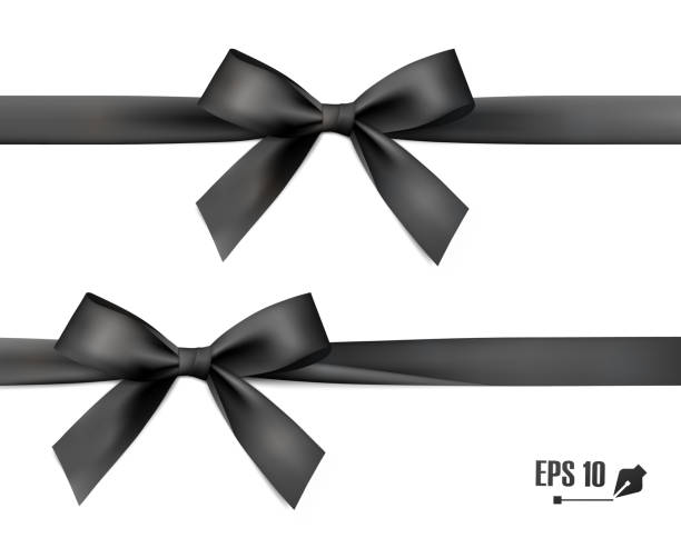 ilustrações de stock, clip art, desenhos animados e ícones de black bow with ribbon. - black ribbon gift bow