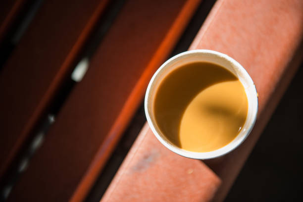 Cup of black coffee on the table.