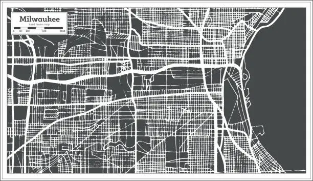 Vector illustration of Milwaukee Wisconsin USA City Map in Retro Style. Outline Map.