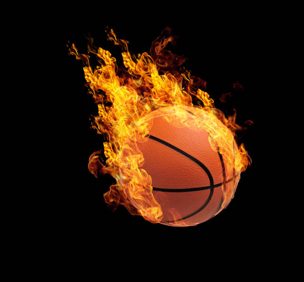 istock Fire sports ball effect isolated on black. 939447202