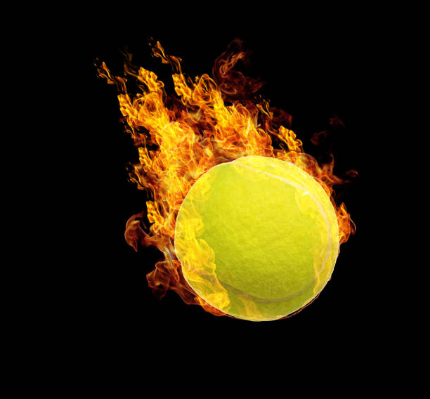 istock Fire sports ball effect isolated on black. 939447212