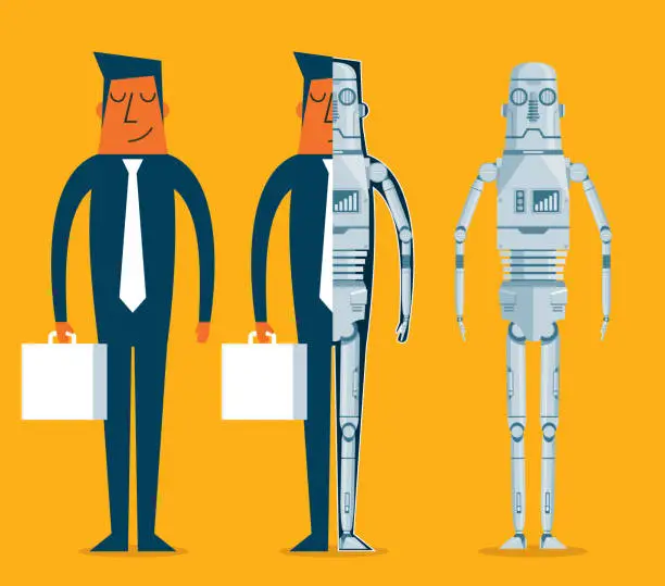 Vector illustration of Evolution of robots - Businessman