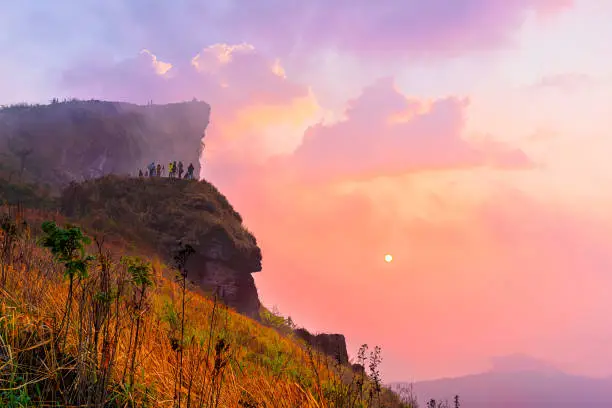 Photo of Phu Chi Fah in Chiang Rai,Thailand at sunrise.