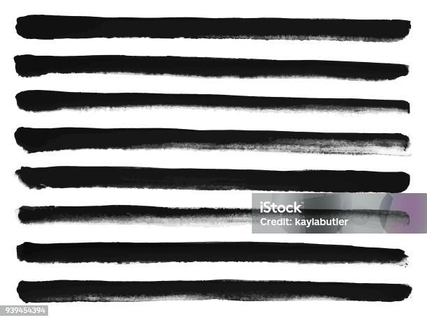 Ink Brush Stroke Set Straight Lines Stock Illustration - Download Image Now - Single Line, Brush Stroke, Paint