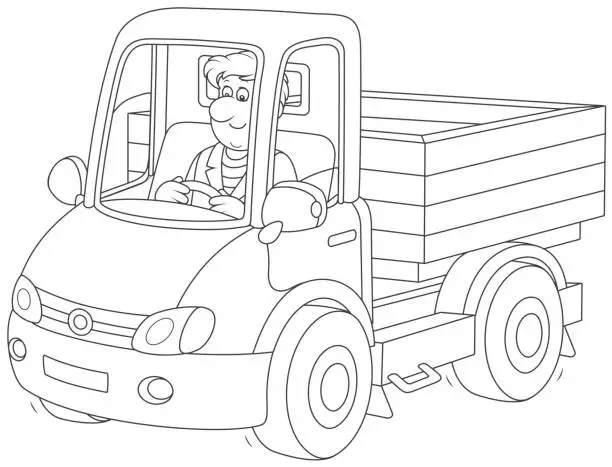Vector illustration of Truck driver riding