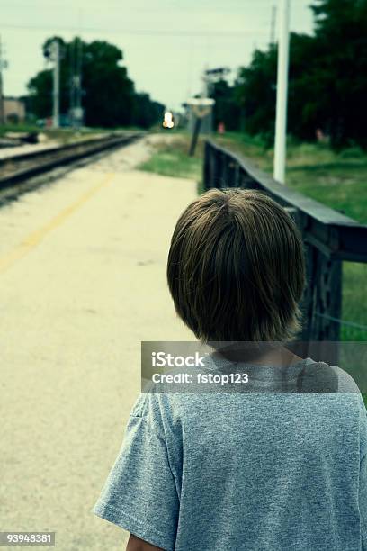 Watching The Train Arrive Stock Photo - Download Image Now - 6-7 Years, 8-9 Years, Adventure