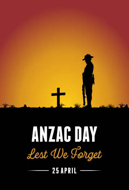 Vector illustration of Silhouette of soldier paying respect at the grave, vector