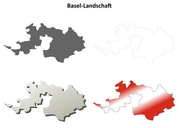 Vector illustration of Basel-Landschaft blank detailed outline map set
