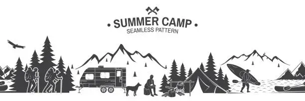 Vector illustration of Summer camp seamless pattern. Vector illustration