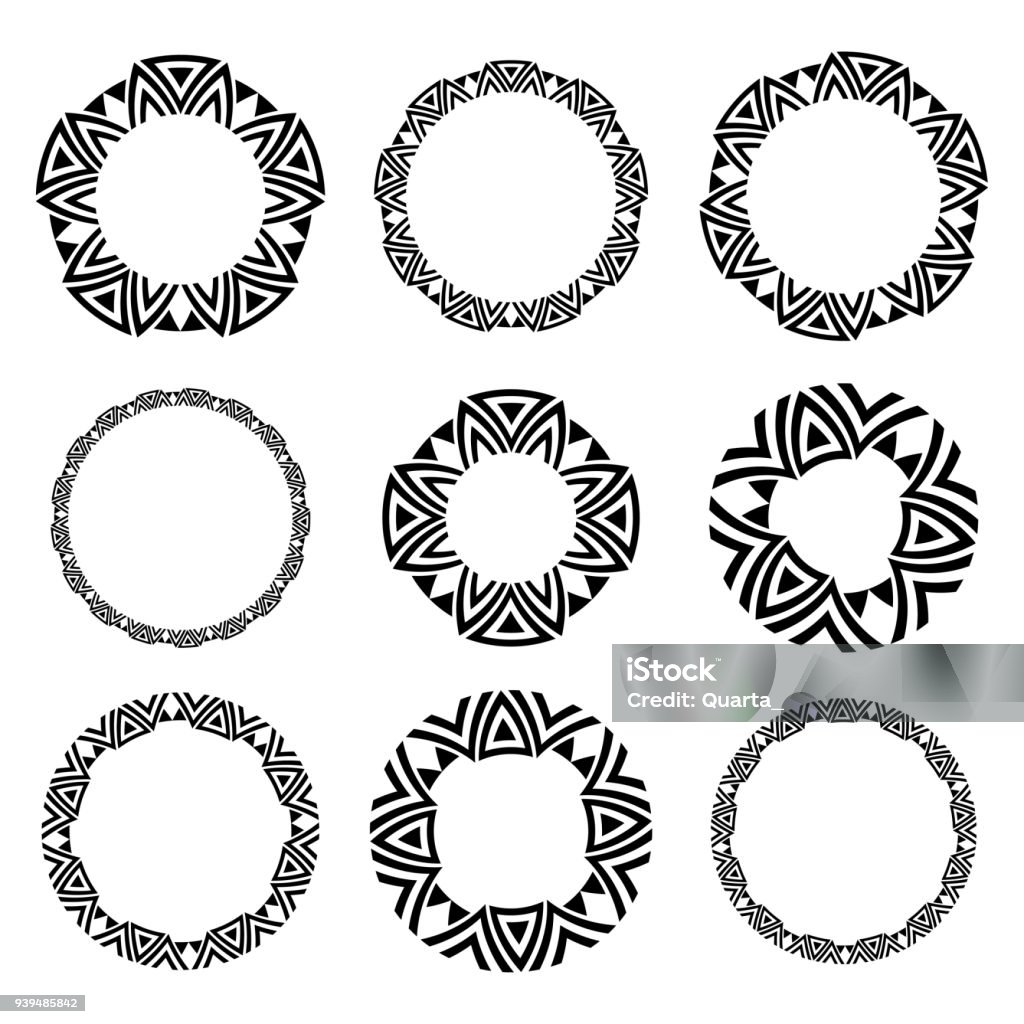 circle celtic frame set Celtic patterns. Frame and border for decoration of greeting and holiday cards. Flat vector cartoon illustration. Objects isolated on white background. Circle stock vector