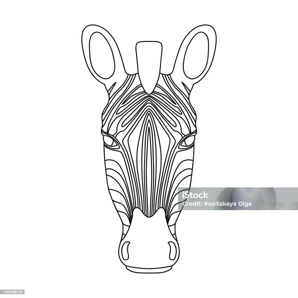 Isolated black outline head of zebra on white background. Line cartoon portrait. Isolated black outline head of zebra on white background. Line cartoon portrait Abstract stock vector