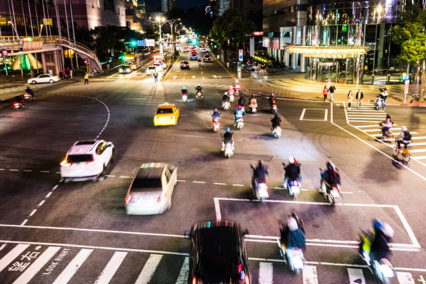 Night traffic at rush hour in downtown Taipei - Taiwan