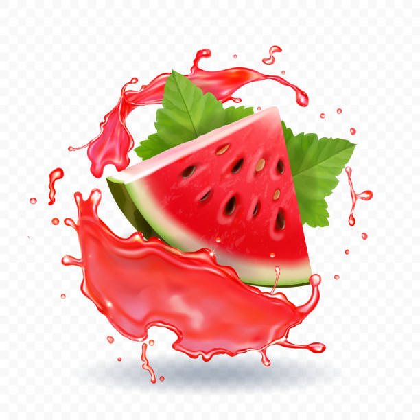 ilustrações de stock, clip art, desenhos animados e ícones de watermelon juice vector realistic illustration - splashing juice liquid red