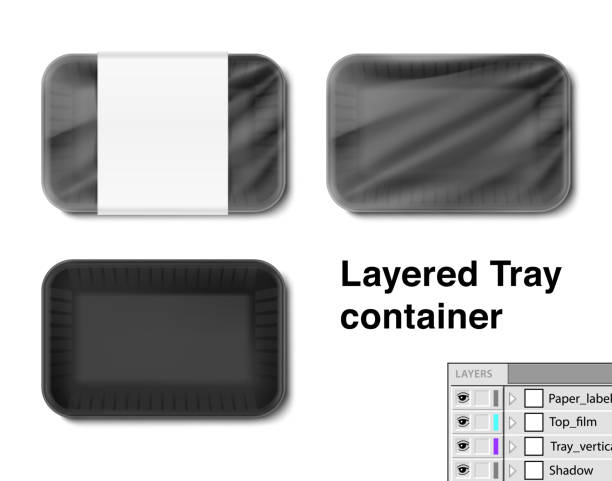 Set of horizontal tray container. Vector illustration isolated on white background. Layered template file easy to use for your design, promo, adv. EPS10 polystyrene box stock illustrations