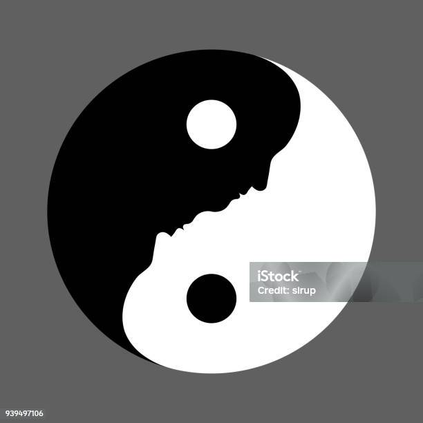 Black And White Yin Yang Symbol With Faces Stock Illustration - Download Image Now - Yin Yang Symbol, Bright, Contrasts