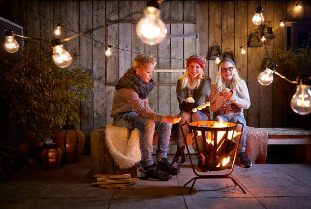 istock Children have fun around a fire, drink chocolate milk and heat marshmallow. 939499080