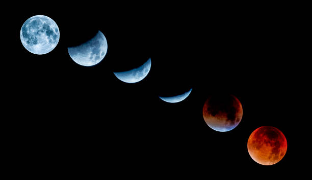 Lunar eclipse sequence and Super Moon september 2015 stock photo