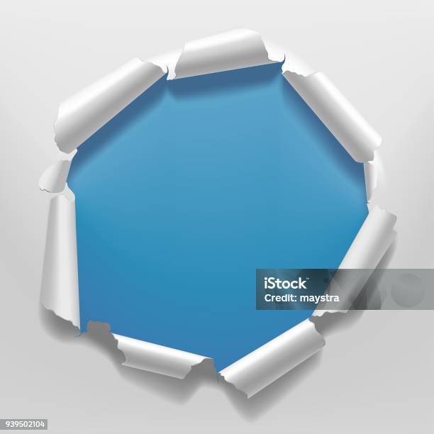 Paper Hole Frame White Torn Paper Frame With A Hole On Blue Background Background Stock ...