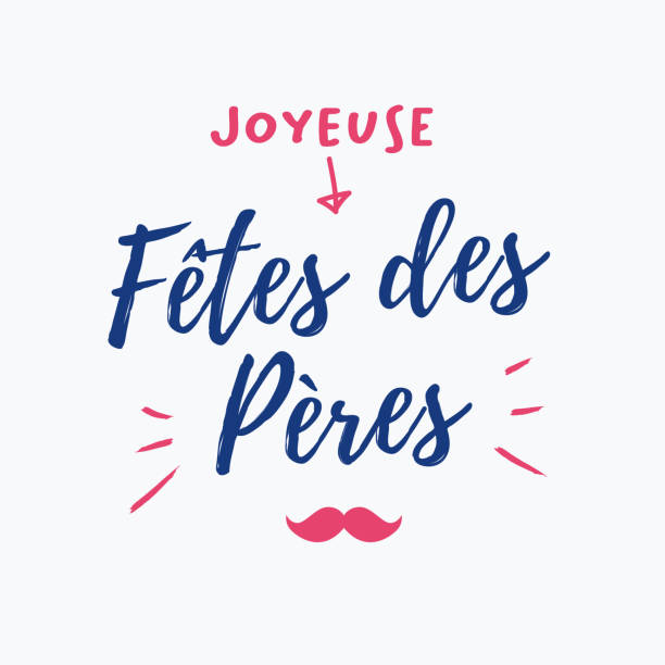 illustrations, cliparts, dessins animés et icônes de carte de fête des pères heureux avec moustache d’icônes. version français. - police france