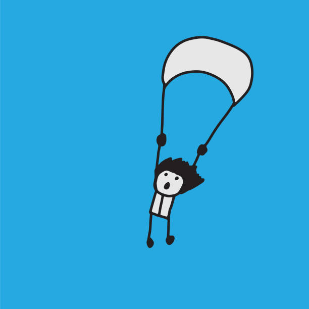 osoba ze spadochronem. spadochroniarz - extreme sports parachute copy space parachuting stock illustrations