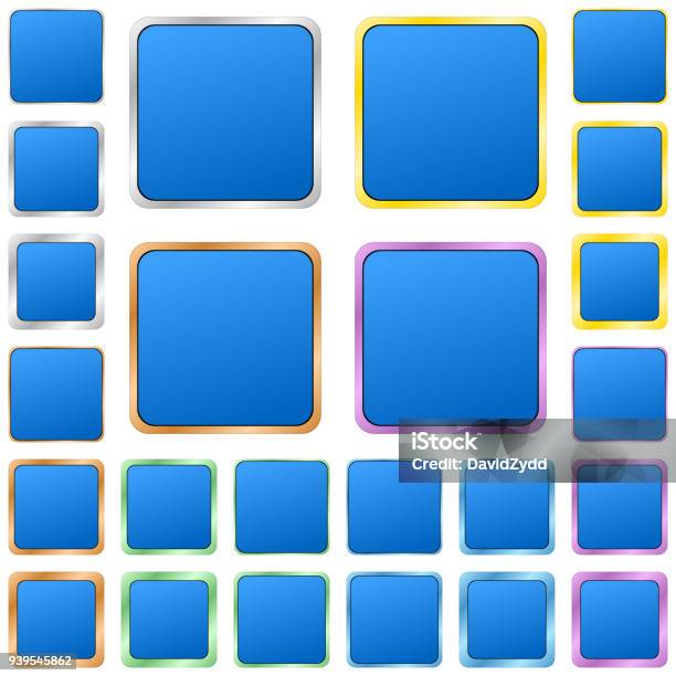 Embossed Blue Square Button Blue Blank Square Metal Button Set Stock Illustration - Download Image ...