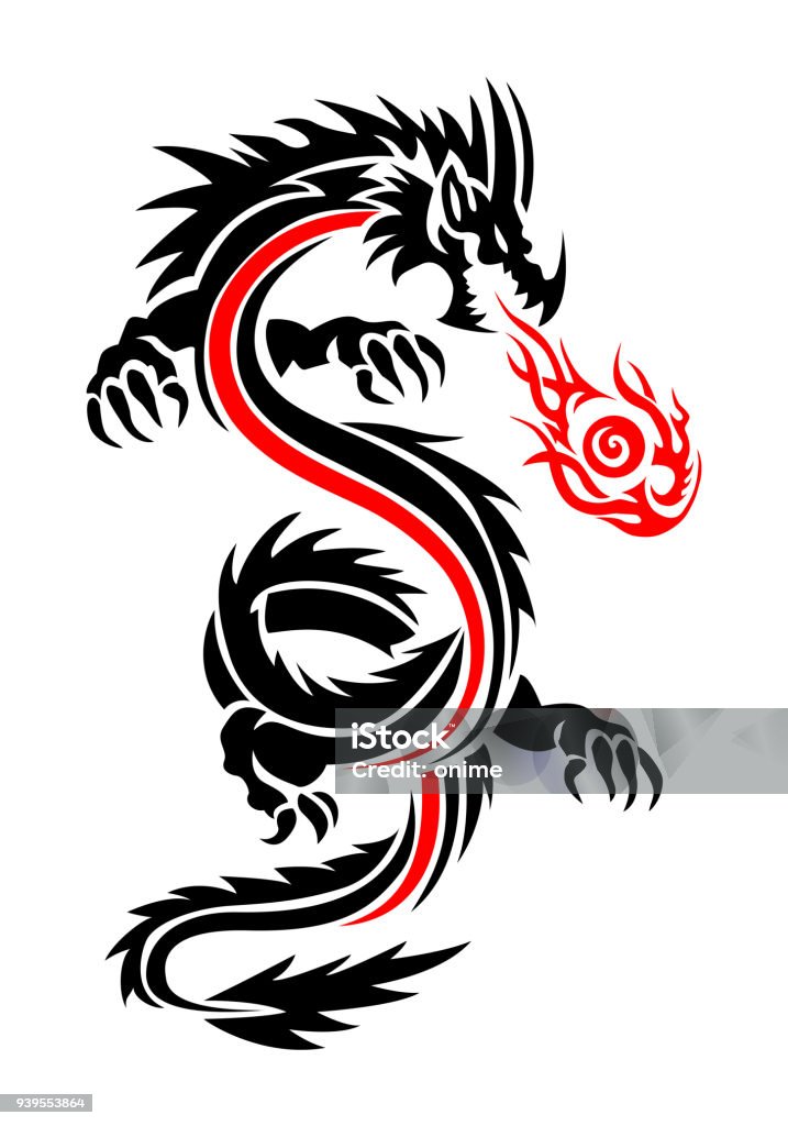 Fiery Dragon Tattoo Stock Illustration - Download Image Now - Tattoo, Dragon,  Fire - Natural Phenomenon - iStock