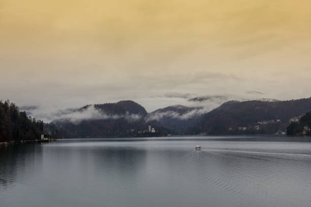 istock Bled lake and Bled lake island views, old town 939554712
