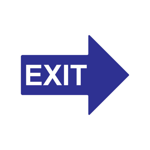 Exit Sign Icon Blue 80+ Blue And White Sign With Evacuation Route On And Arrow Stock Photos ...