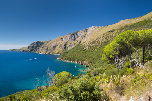 The wild coast Costa di Masseta between Scario and Marina di Camerota in southern Cilento, Campania, Italy