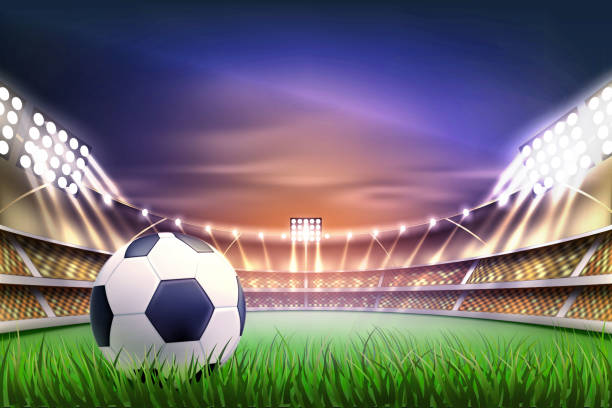 ilustraciones, imágenes clip art, dibujos animados e iconos de stock de fondo de vector realista fútbol fútbol estadio - recess lighting