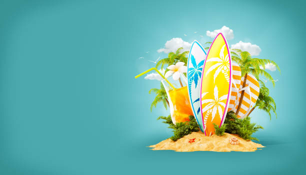 istock Surf boards on paradise island 939597516