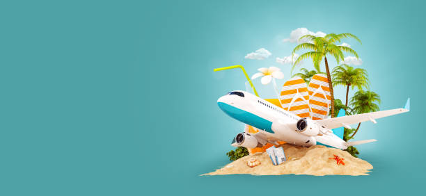 istock airplane and tropical palm on a paradise island 939597540