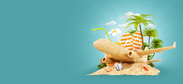 istock airplane and tropical palm on a paradise island 939597568