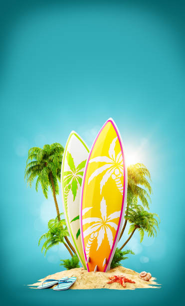 istock Surf boards on paradise island 939597634