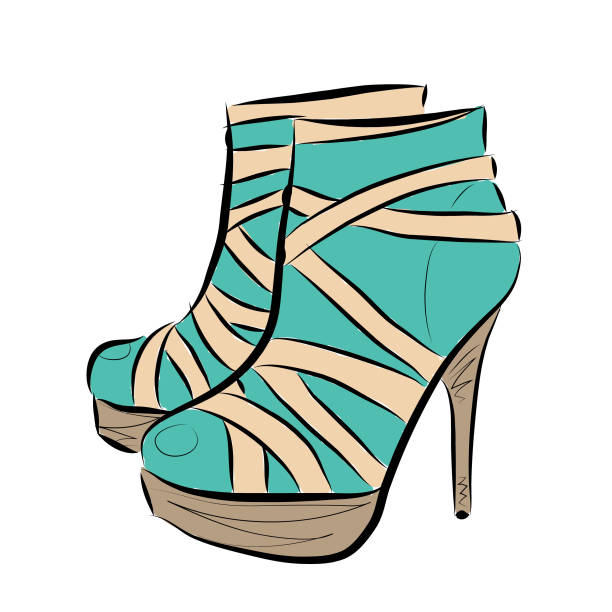 istock cartoon hand drawn female high-heeled shoes on white background 939597754