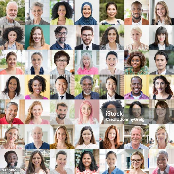 People Of The World Portraits Ethnic Diversity Stock Photo - Download Image Now - Human Face, Image Montage, People