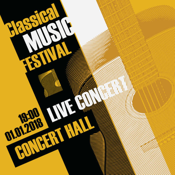 ilustrações de stock, clip art, desenhos animados e ícones de banner for classical music festival with a guitar - playbill