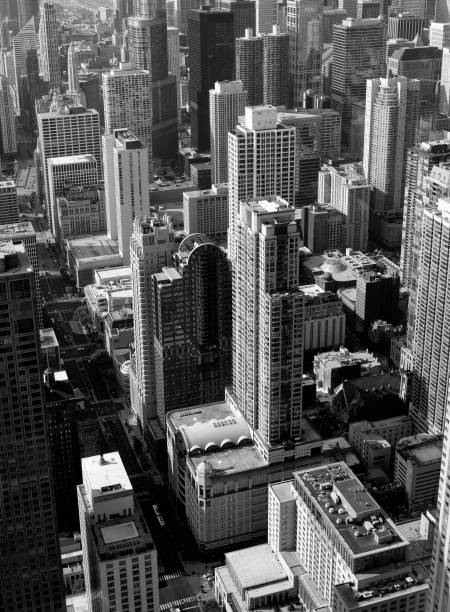 istock Chicago cityscape from above. Black and White. 939615824