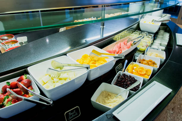 istock Breakfast fruits buffet in hotel restaurant. 939627602