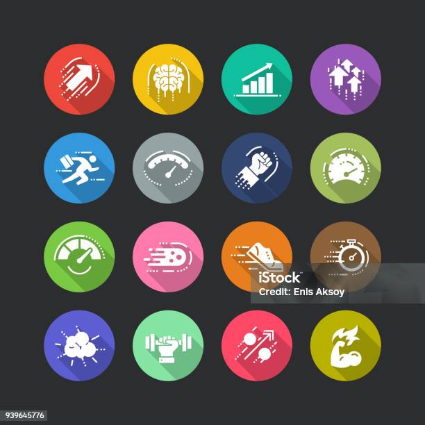 Performance Flat Icon Set Stock Illustration - Download Image Now - Icon Symbol, Strength, Improvement