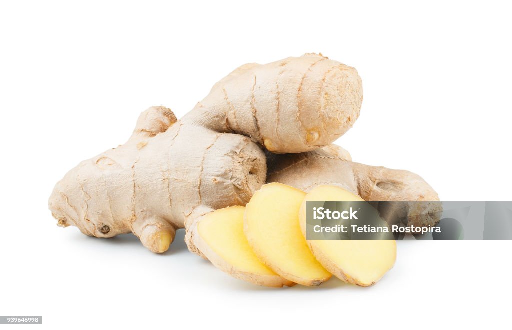 Ginger root isolated on white background Ginger root isolated on white background as package design Ginger - Spice Stock Photo