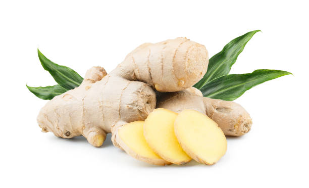 istock Ginger root with leaves isolated on white background 939647504