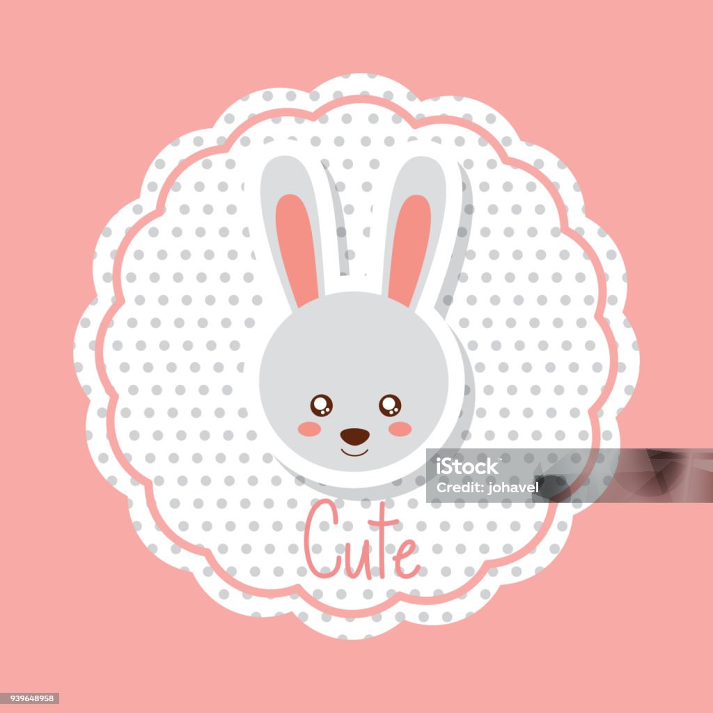 cute animal cartoon cute animal head rabbit in delicate label decoration vector illustration Animal stock vector