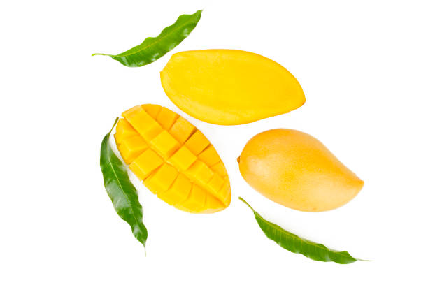 istock Bunch mango fruits with leaf isolated white background 939659530