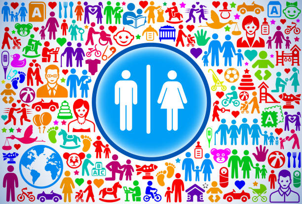istock Male and Female Bathroom Sign Family and Parenthood Vector Icon Pattern 939659796
