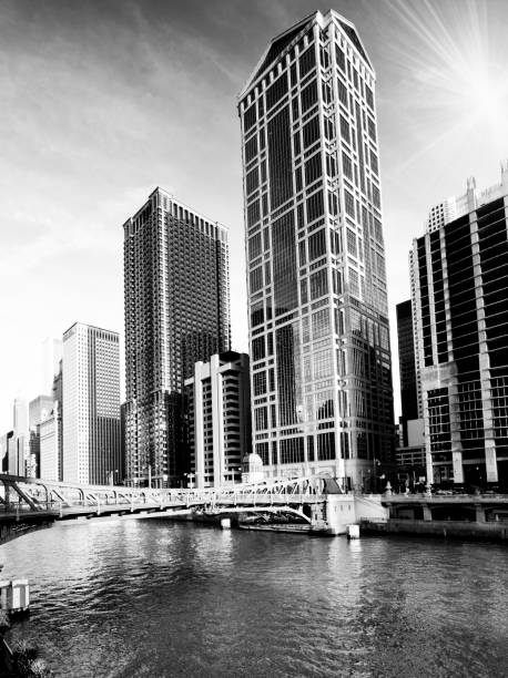 istock Skyline on the river, Downtown Chicago. Black And white. 939662440