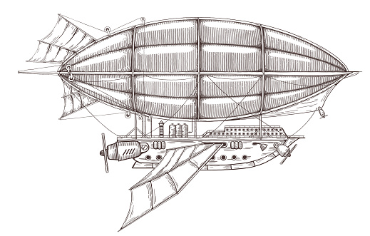 Vintage retro airship in steampunk style.