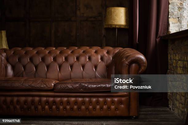 Modern Brown Sofa In Office Stock Photo - Download Image Now - Sofa, Leather, Luxury