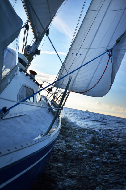 istock View from a deck of a tilted yacht in strong wind on evening 939674474
